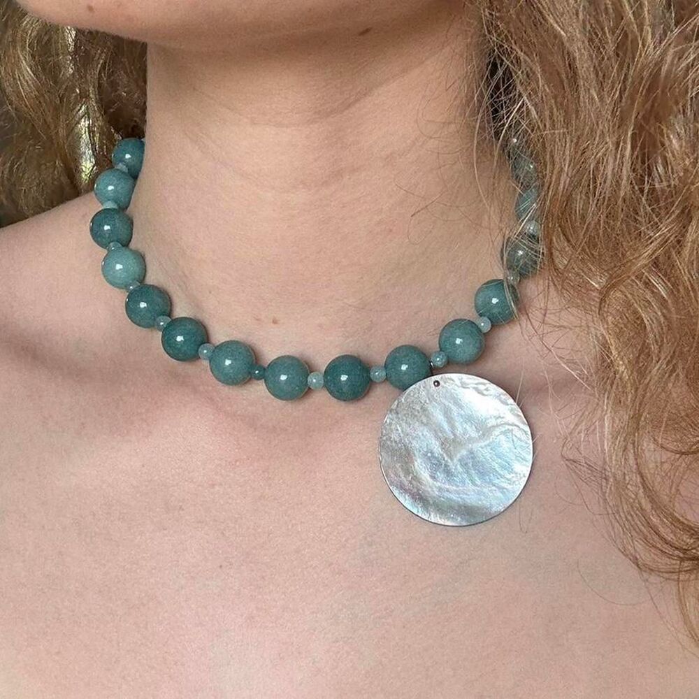 Handmade one of a kind Aquamarine/Mother of Pearl necklace